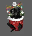 Weihnachtsanhänger Mops mit Rentiergeweih und Lichtern im roten Weihnachtsstrumpf - Schwarzer Mops Typ 3