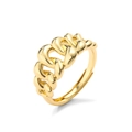 Primer plano detallado de un anillo de cadena de latón dorado ajustable con acabado pulido - Estilo de Diseño de Cadena / Dorado Estilo 1