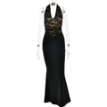 Robe de soirée licou en dentelle noire élégante avec une silhouette sirène ajustée - S / Noir
