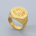 Anello con sigillo in acciaio inossidabile dorato con stella bussola ottagonale - US 8 / Stile Stella Bussola (KR109985-LK)