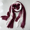 Linen cotton scarf featuring a dark red and white gradient design with tassels - 200*95CM / Wine Red & White Gradient