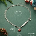 Silver chain and pearl necklace with melting red heart pendant and size specifications - Silver Pearl Splicing With Red Heart