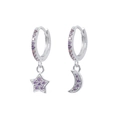 Orecchini a cerchio in argento S925 con stella, luna e zirconi viola - Argento Viola