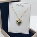 Gold heart pendant necklace with green and purple zircon stones in a jewelry gift box - Green