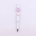 Detailed view of DIY beaded pen featuring a purple daisy and pink silicone beads - White & Purple Daisy
