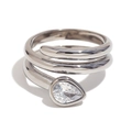Silberner Edelstahlring mit tropfenförmigem weißem Zirkon im Schlangen-Stil Design - US 7 / Stahlfarbe