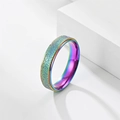 Detailed macro view of rainbow frosted titanium steel ring with polished inner surface - 6mm Double Step Rainbow / Size 7