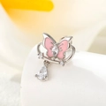Schroefsluiting vlinder oorkraakbeen piercing in zilver met roze emaille en kristal - Roze (Per stuk)