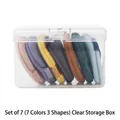 Set of 7 colorful makeup sponges in 3 shapes with a clear rectangular storage case - 7 Pieces Boxed