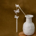 Silver hollow butterfly hairpin with long metal tassels for Hanfu hair styling - Triple Butterfly Tassel (F112-1)