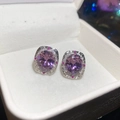 Prachtige elegante zilveren oorknopjes met ovale paarse zirkoon en fijne halo-accenten. - Zilveren Oorsteker Halo Pave Stijl (26#) / Set van 1 paar / Zilver