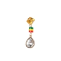 Golden hair braid jewelry with red green yellow beads and clear teardrop crystal - Clear