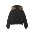 Zwarte gewatteerde damesjas met capuchon van imitatiebont en casual minimalistisch design - S / Zwart