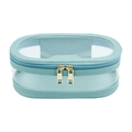 Hellblaue Kosmetiktasche mit Klarsichtfenster aus PVC und goldenem Doppelreißverschluss - Oval / Hellblau