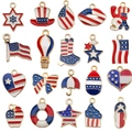 20pcs USA flag themed enamel pendants set with patriotic stars, hats, and heart shapes - 20pcs US Independence Day Set / Mixed 20pcs