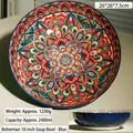 Bohemian style 10-inch ceramic soup bowl with blue mandala geometric pattern - 10 Inch Soup Bowl / Blue
