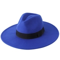 Classic wide-brim wool jazz hat in royal blue with black grosgrain ribbon band - One Size 58cm Circumference / Sapphire Blue
