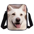 Black small crossbody bag with 3D white dog print and adjustable shoulder strap - Samoyed