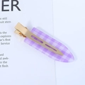 Elegant gold metal duckbill hair clip with purple plaid pattern on an open book - 47# Acetate 7cm Seamless Clip