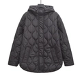 Schwarze Damen-Steppjacke mit Kapuze, Wellenmuster und Druckknöpfen, mittellang - XS / Schwarz