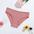Pink ribbed cotton panties for women in flat lay arrangement with decorative flowers - Pink Red