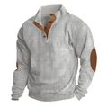 Men's light grey corduroy sweatshirt with button collar and elbow patches - S / Light Gray