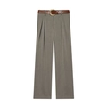 Dunkelgraue Damen-Weitbeinhose mit hohem Bund, Vintage-Gürtel und stilvollen Falten - XS / Grau