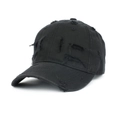 Gorra de béisbol negra de estilo desgastado con detalles rotos y visera curva clásica - Talla Única Ajustable / Negro