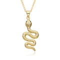Macro shot of 14k gold-plated snake pendant with micro-set crystals and scale texture - D520-Textured Black Eye Snake