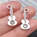 Silver musical instrument guitar pendants for DIY jewelry and keychain accessories - Small Guitar (9x21mm-1.1g)