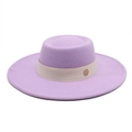 Classic lavender wool fedora hat with wide 9.5cm brim and gold buckle band decoration - M (56-58cm) / Taro Purple