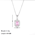 Minimalist square necklace with a pink zircon pendant and sparkling diamond halo - Silver - Pink Zirconia