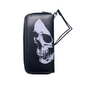 Vintage Brieftasche in Schwarz mit Totenkopf-Druck und praktischer Handschlaufe - Halbes Gesicht Totenkopf Lang