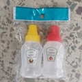 Mini plastic squeeze sauce bottles set with honey mustard and tomato ketchup labels - Fan Shape Honey + Tomato