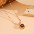 Collana in acciaio inossidabile dorato con ciondolo ottagonale con gemma blu da donna - Oro Collana Zircone Viola