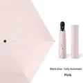 Pink automatic folding sun umbrella with black UV coating and matching cylindrical case - Pink (Automatic)