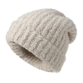 Winter Strickmütze aus cremefarbenem Bouclé-Garn für warme Ohren und Komfort - 58-60CM / Beige