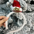 Sparkly red sequin Christmas hat headband with white faux fur and Merry Christmas gold lettering - Letter Santa Hat