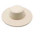 Flat top wide brim wool felt hat in beige with gold metal decorative trim for winter - M (56-58cm) / Beige