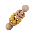 Natural beech wood baby rattle with bright yellow silicone teething beads on white background - 55# Yellow