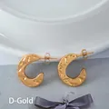 Minimalist C-shaped gold stainless steel earrings featuring hand-hammered texture finish - Gold Hammered Texture (D-Gold)