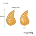 Detailed size specifications for gold teardrop earrings with textured titanium steel - F1210-Gold Hammered Texture