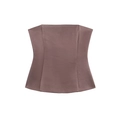 Elegant satin tube top in mauve brown with slim fit corset-style seams on white background - Strapless / XS