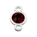 Red round faceted birthstone charm with silver double-loop connector for jewelry DIY - Dark Red