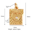 Golden square heart pendant with white zircon inlay and radial relief pattern, 12x13mm size - M183261 Heart Embossed Rectangle Gold