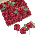 Künstliche rote PE-Schaumrosen im Geschenkset mit flexiblen grünen Stielen und Blättern - Gefärbtes Knallrot