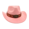 Rosa Western-Cowboyhut aus Wildlederimitat mit Vintage-Longhorn-Schnalle und Lederband - Einheitsgröße / Altrosa