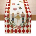 Linen Christmas table runner with nutcracker patterns and red diamond border - 33cmx180cm / Nutcracker Ballet (ZQ17-7)