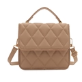 Beige quilted square handbag with gold chain strap and top handle in a minimalist style - Khaki