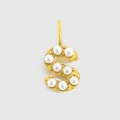 Gold plated letter S pendant featuring inlaid white pearls with a metal hanging loop - Gold-S